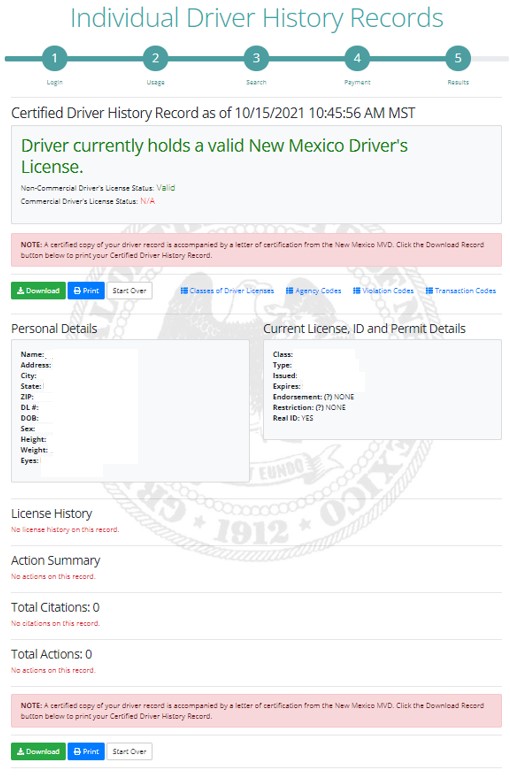 Certified Driver Record