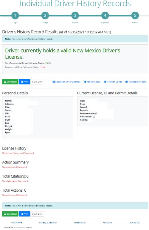 Non-Certified Driver Record